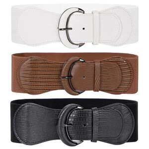 1493 3 Pack Women Stretchy Wide Waist Belt For Dress Ladies Vintage Elastic